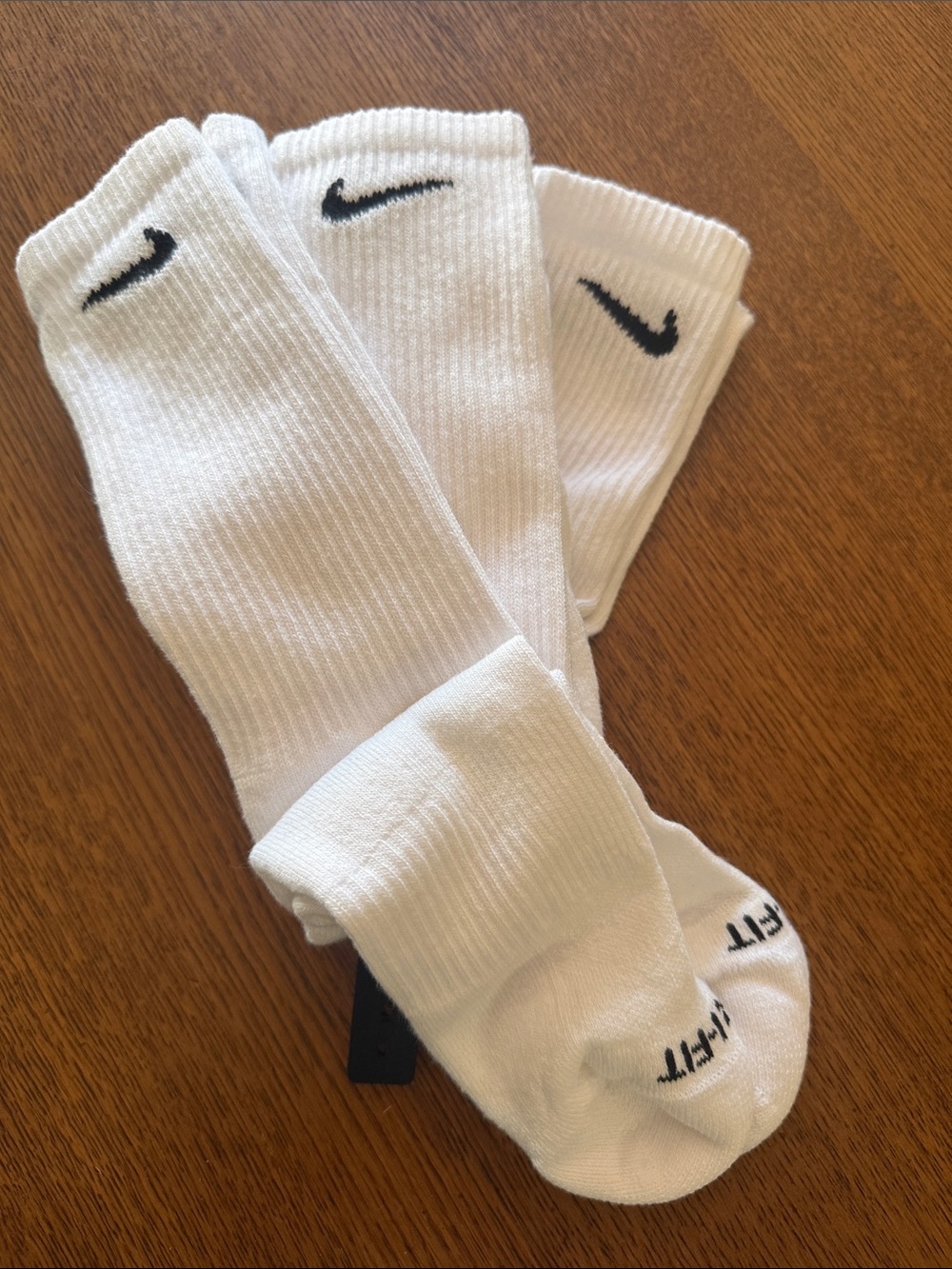 Nike White Crew Athletic Socks with Black Swoosh (3-Pack)